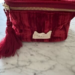 Sezane Crimson Velvet Jewelry or Cosmetic Pouch with Tassel - brand new unused